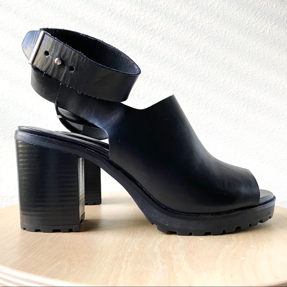 ZARA Leather Lug Sole Open Toe Buckle Bootie